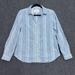 Old Ranch Button Down Shirt Chambray Striped Organic Cotton Roll Tab Coastal L